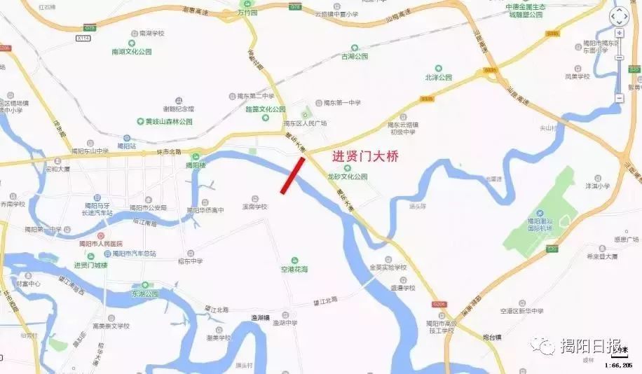 (项目位置) 据了解,市区进贤门大桥是连接揭东区,空港经济区和榕城区