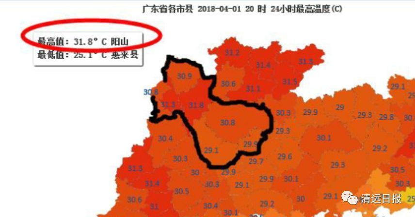 阳山县更是摘得全省的最高气温接近32(31.8)