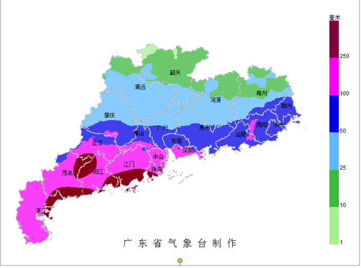 珠江三角洲部分市县有暴雨到大暴雨,粤东市县有暴雨 .