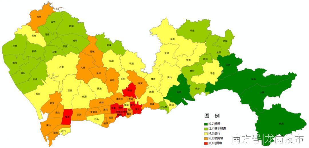 其中,龙岗交通运行恶化最明显的街道为南湾街道.