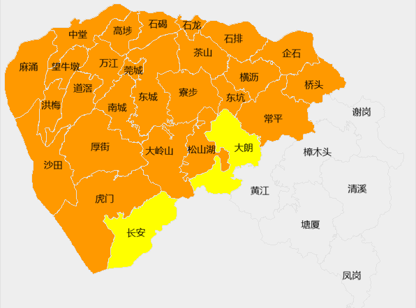 预计未来3小时东莞城区,沿海,水乡片以及寮步,大岭山,松山湖仍有强