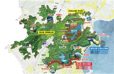 近期:香山湖公园三期至海天公园,长约9.5公里.