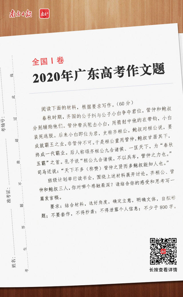 2020年广东高考作文题出炉!这道题,你会怎么写?