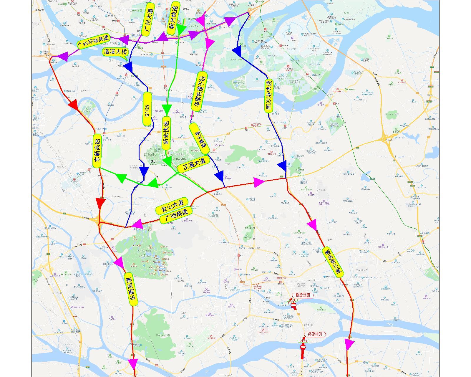 广州市桥二桥,沙湾大桥北往南方向将封闭施工