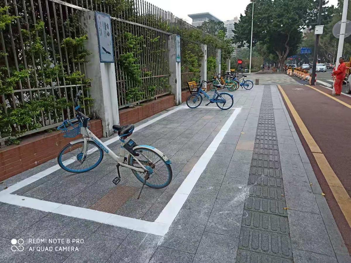 共享单车停车位亮相!珠海香洲将新增768个这样的停车框