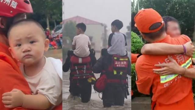 90秒看河南水灾暖心救援：孩子别怕，被水打湿的怀抱仍温暖