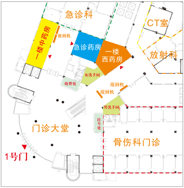 一樓西藥房和急診藥房位置示意圖