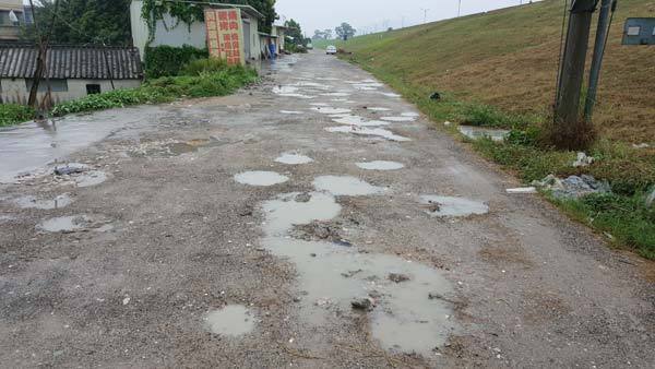 市區北堤的防汛通道路面坑窪不平,不時的降雨更讓該路段泥濘不堪,車輛