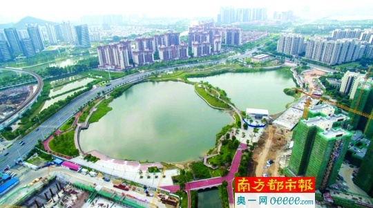 凤凰湖2号湖在平面布局上呈葫芦状，取“福气”、“如意”之意。 南沙区委宣传部供图