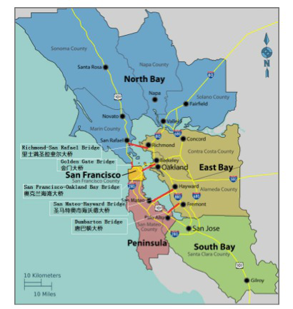 旧金山湾区地图中文版图片