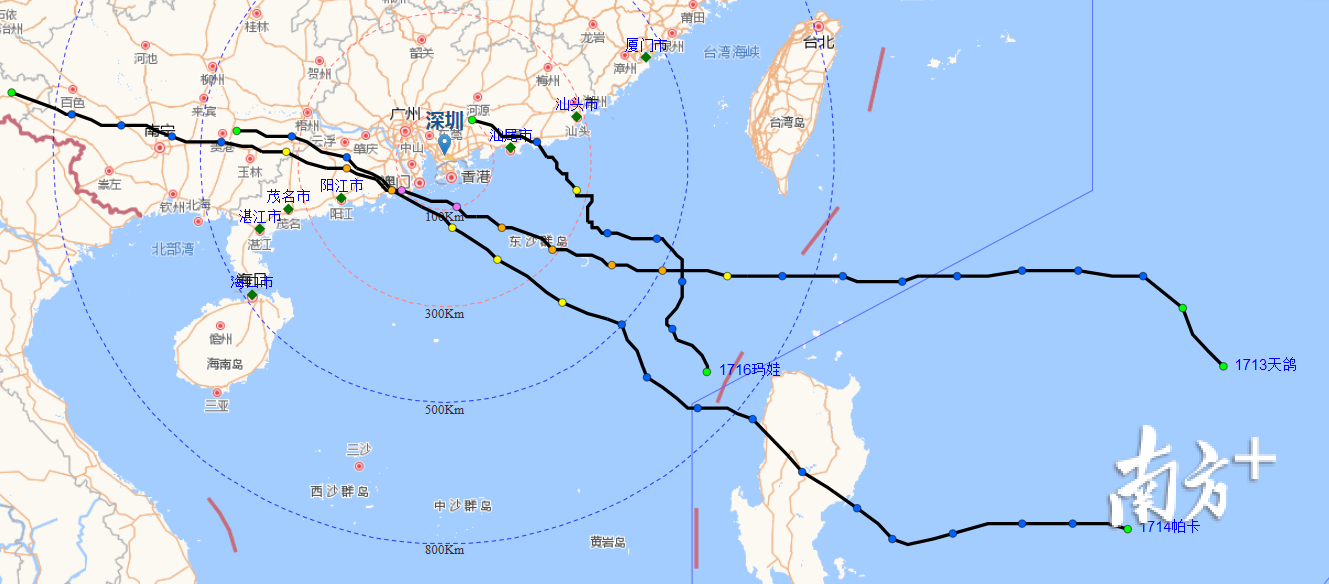 “天鸽”、“帕卡”和“玛娃”移动路径 “天鸽”、“帕卡”和“玛娃”移动路径