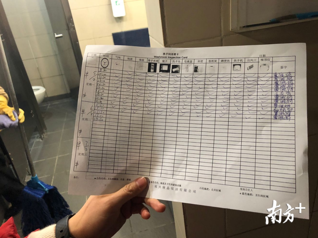 4号线少年宫站卫生间的巡视卡。