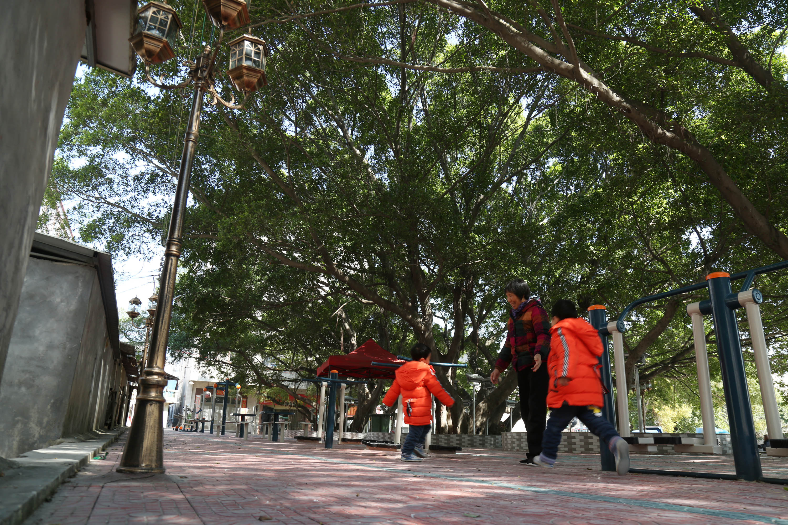 池湖村村民在七枞榕健身广场休闲。此前这里是一片违建。 苏仕日 摄