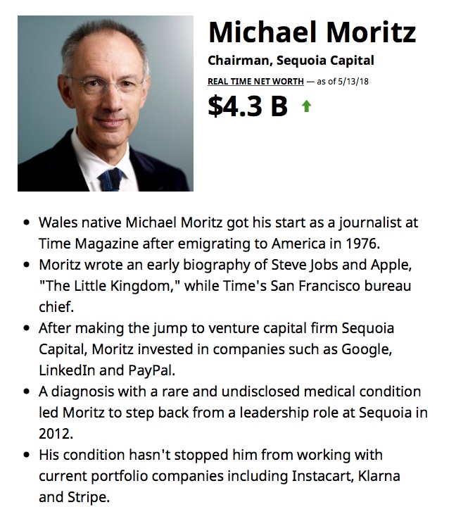 红杉资本主席迈克尔·莫里茨(Michael Moritz)