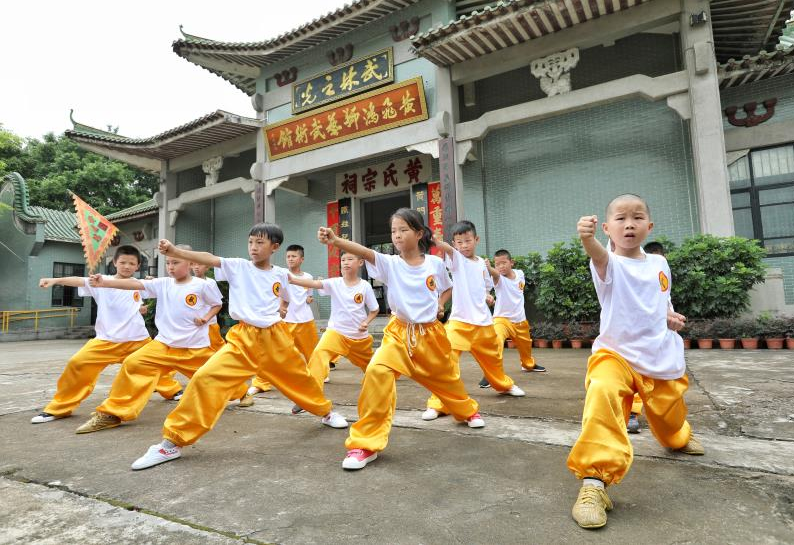 百名青少年到黄飞鸿故乡习武。西樵供图 百名青少年到黄飞鸿故乡习武。西樵供图