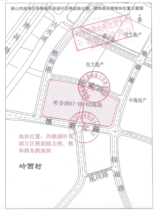 西樵听音湖片区商住地位置示意图。图片来源于佛山市公共资源交易网