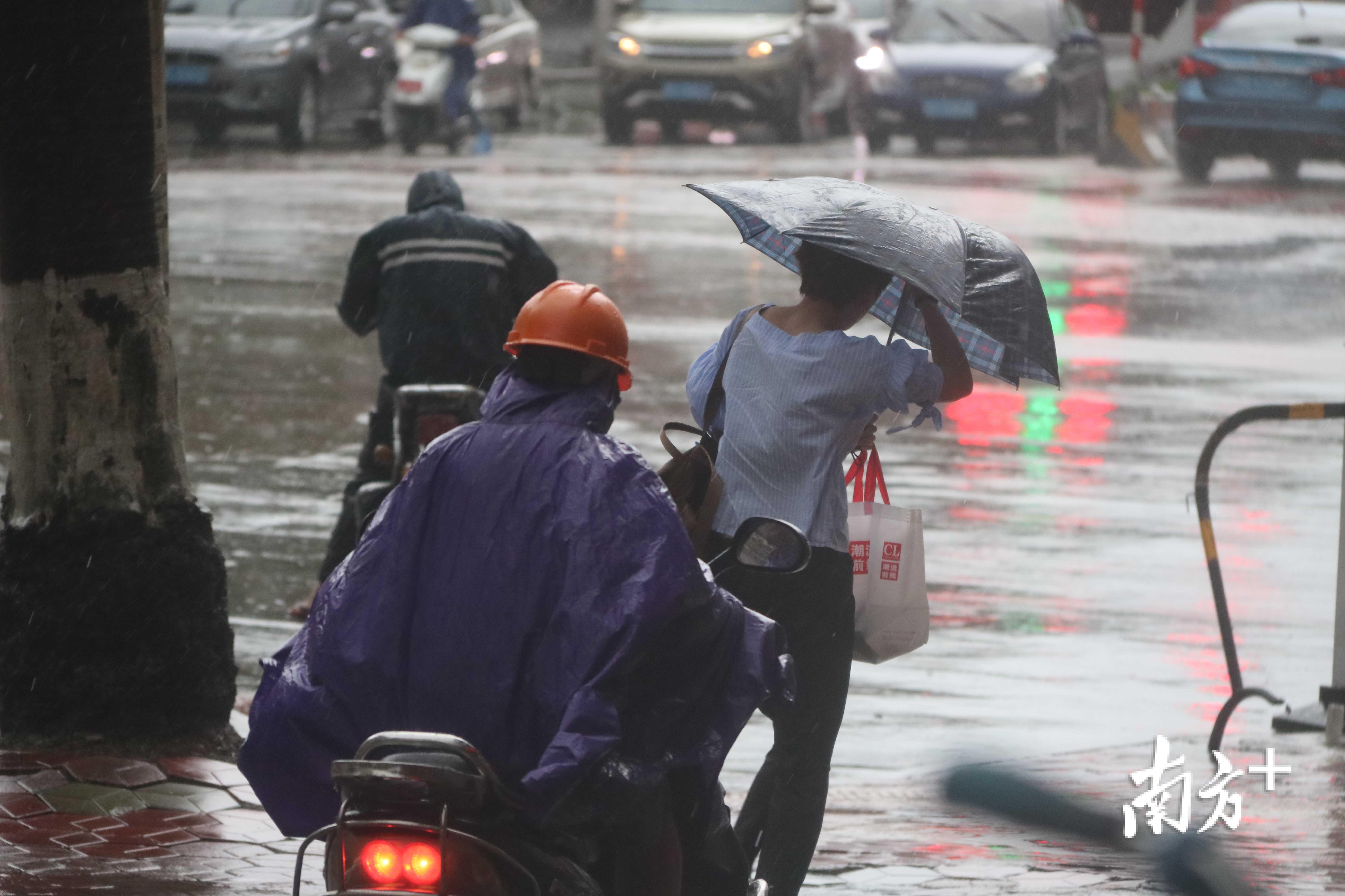 市民们顶风冒雨艰难出行.【摄影】姚军