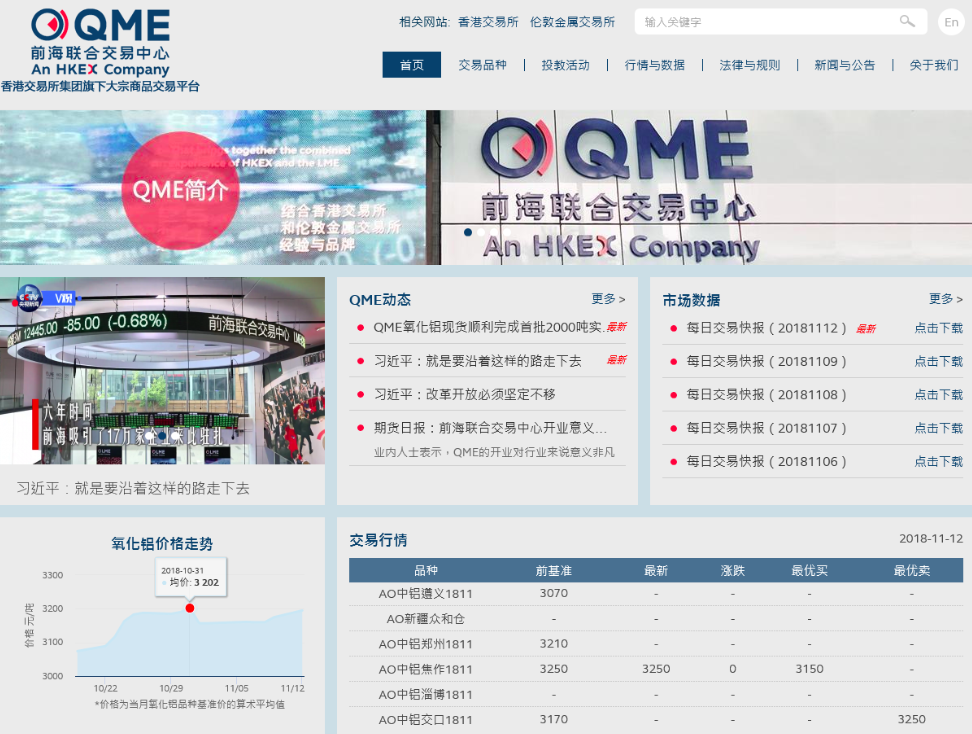 前海联合交易中心已每日在官网（www.qme.com）发布实时行情和成交情况