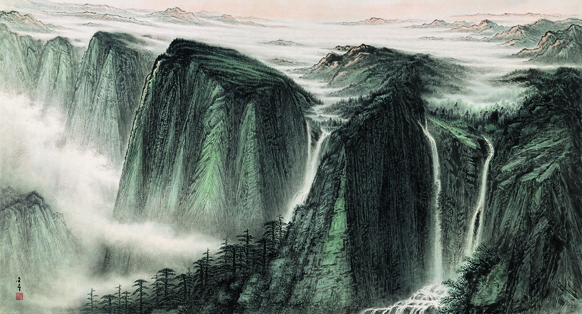 当代岭南画派名家陈金章开展,并向广美捐赠百件画稿