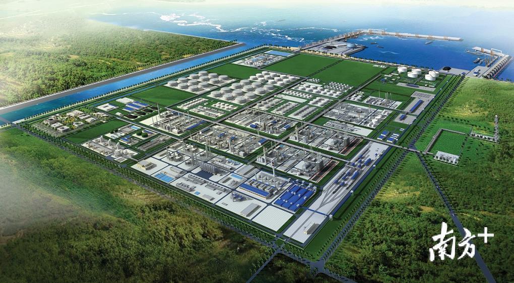 中石油大南海炼化项目鸟瞰效果图。