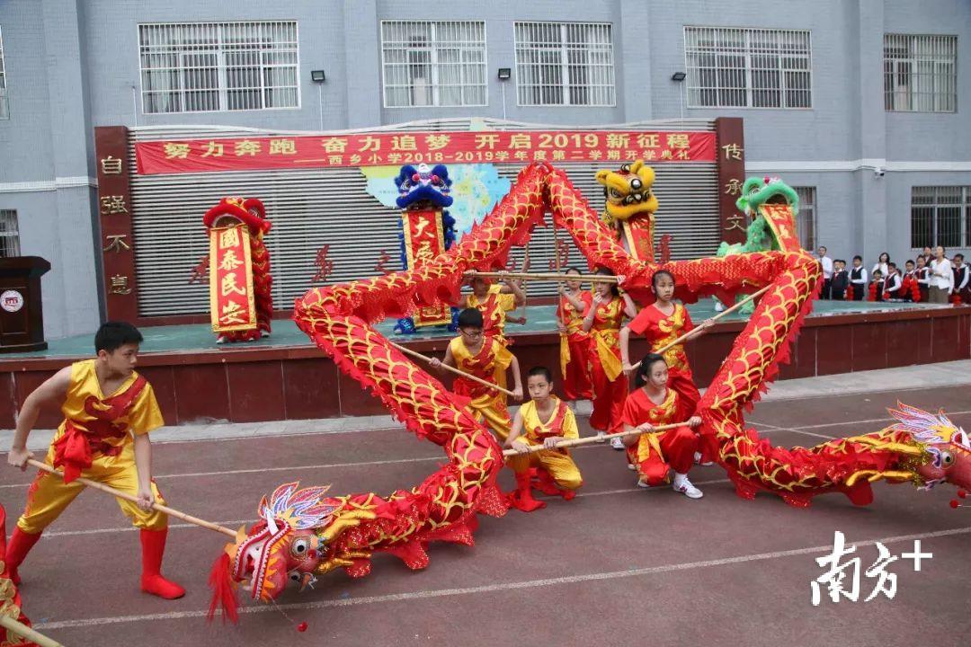 宝安区西乡小学龙狮共舞。 宝安区西乡小学龙狮共舞。
