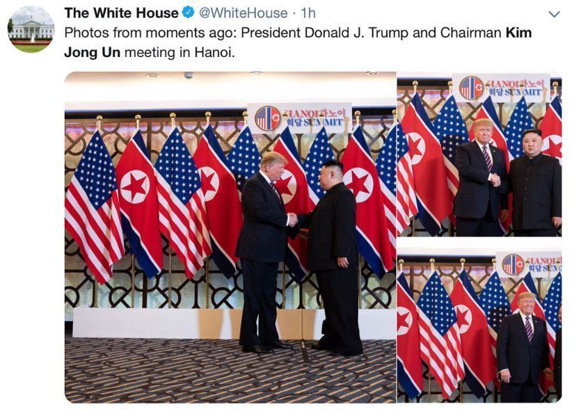 白宫分享了特朗普与金正恩握手的时刻。(编译:南方日报、南方+记者李卓) 白宫分享了特朗普与金正恩握手的时刻。(编译:南方日报、南方+记者李卓)