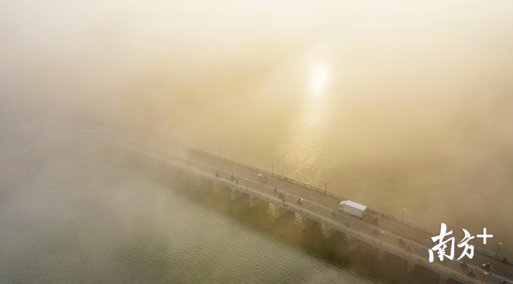 饶平县城黄冈镇出现罕见“平流雾”景观，宛如仙境。余永东 摄