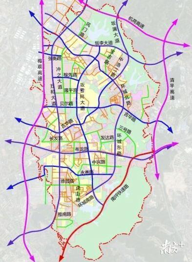 图为坂田街道主要路网分布图