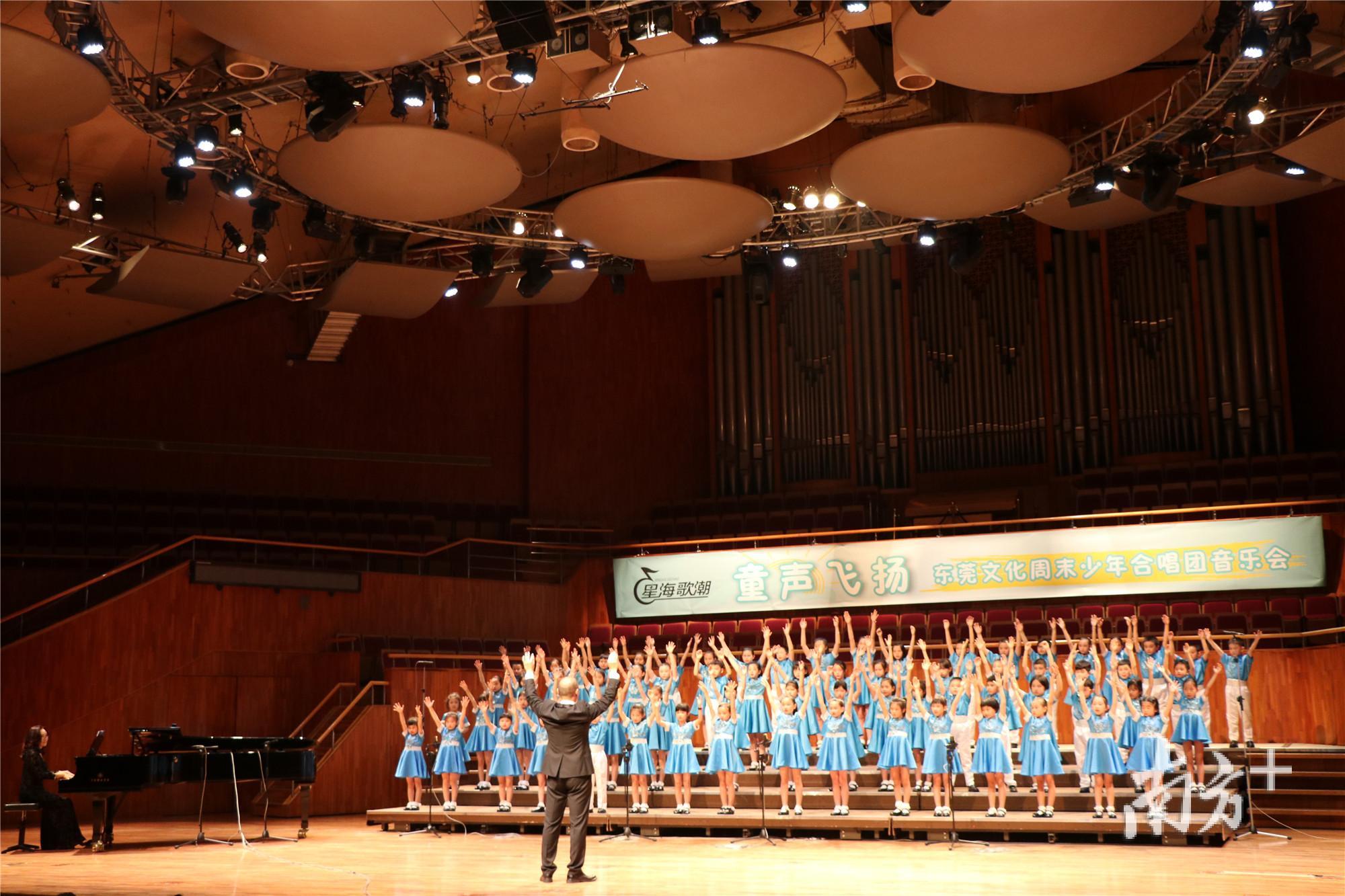 当晚，文化周末少年合唱团D团演唱了《永远》《虫儿飞》。张晓敏摄 