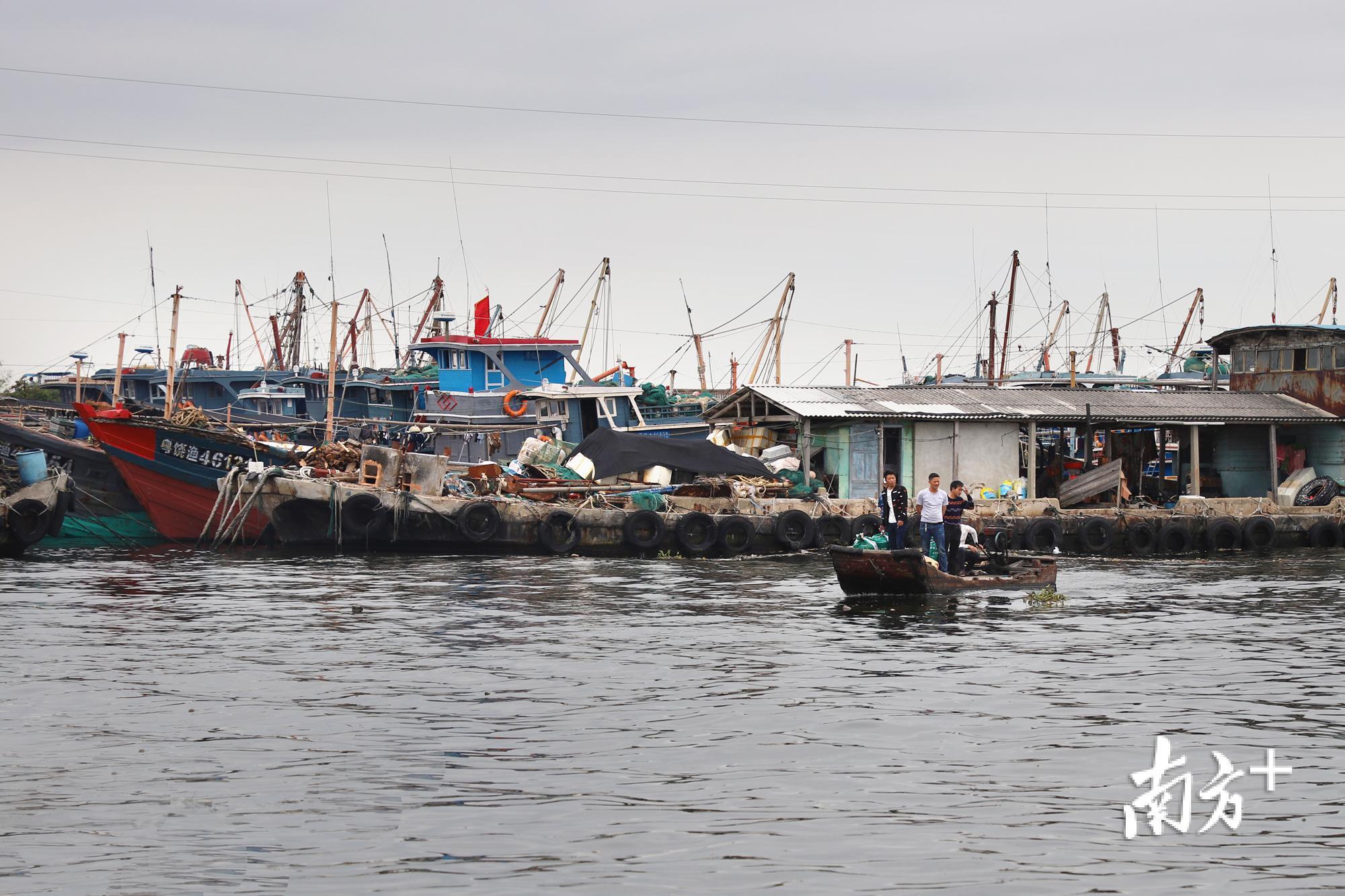 图为回港渔民搭乘渡船准备上岸。