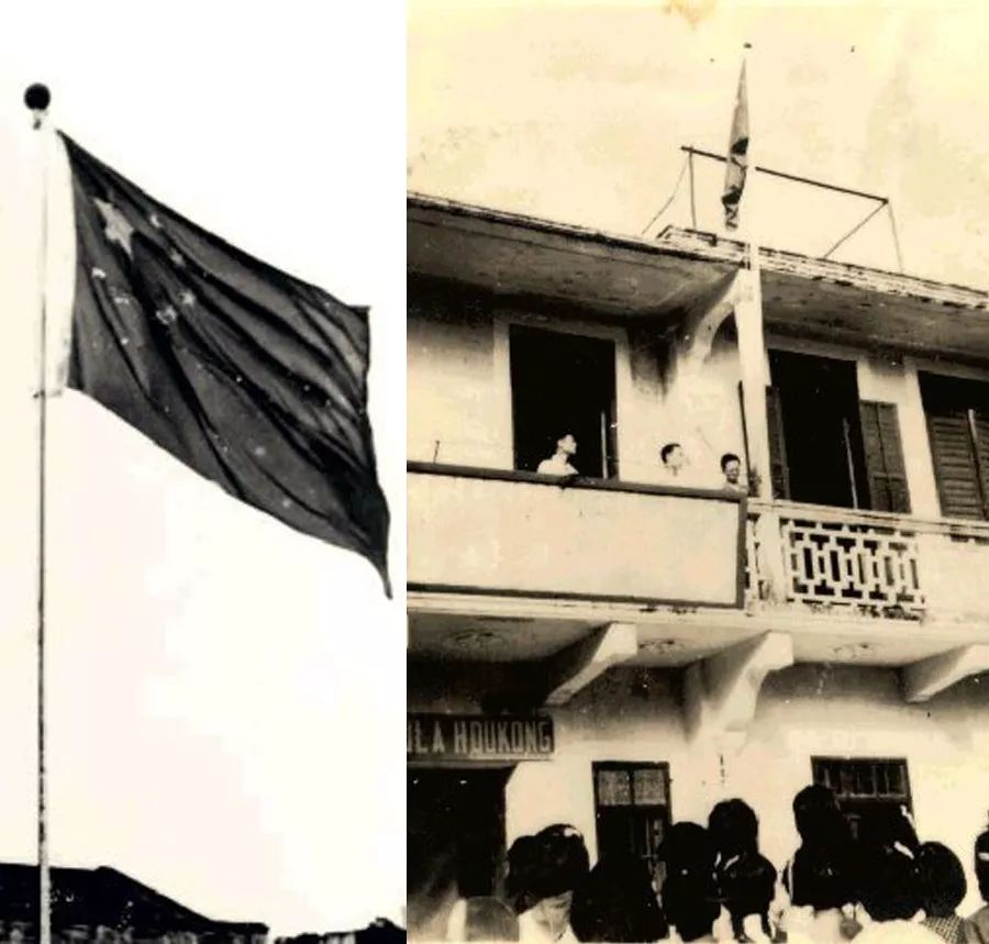 △1949年10月1日，杜岚校长带领师生升起澳门第一面五星红旗。