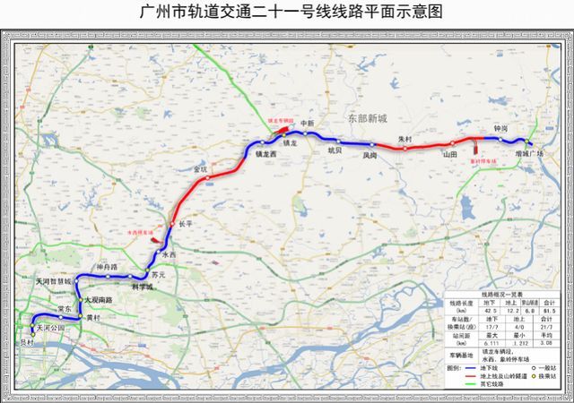 正文線路介紹 增城與中心區一小時通達 21號線全長61.