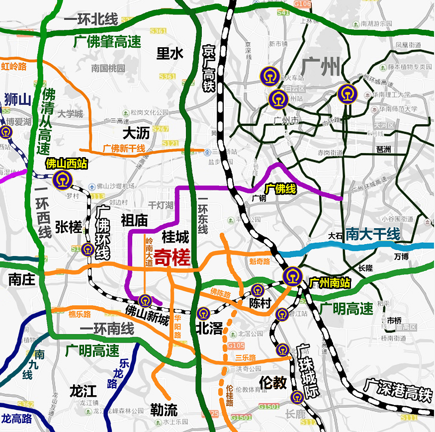 奇槎片区交通路网示意。