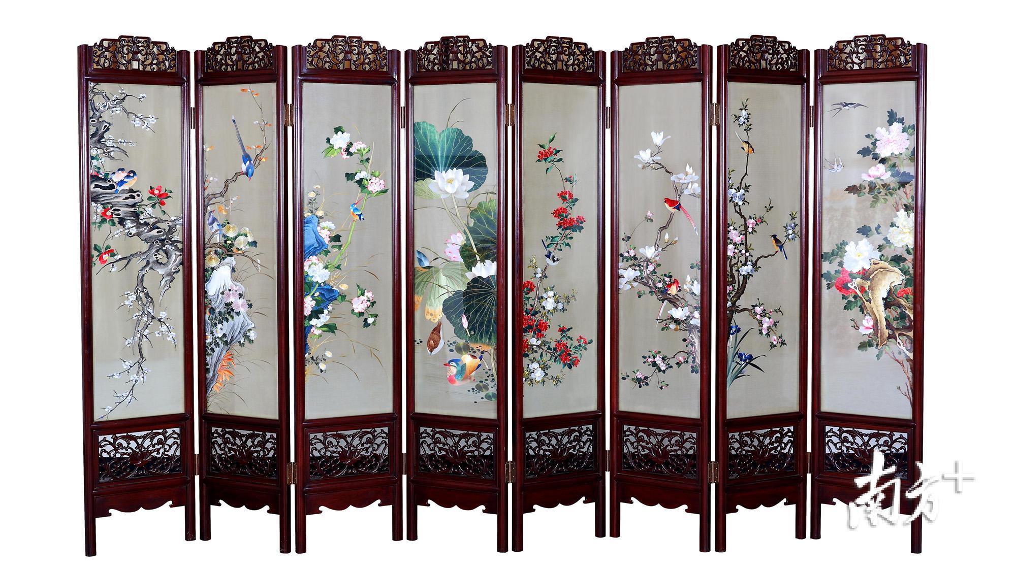 四季花鸟图屏(双面绣)   210cmx47cmx8cm