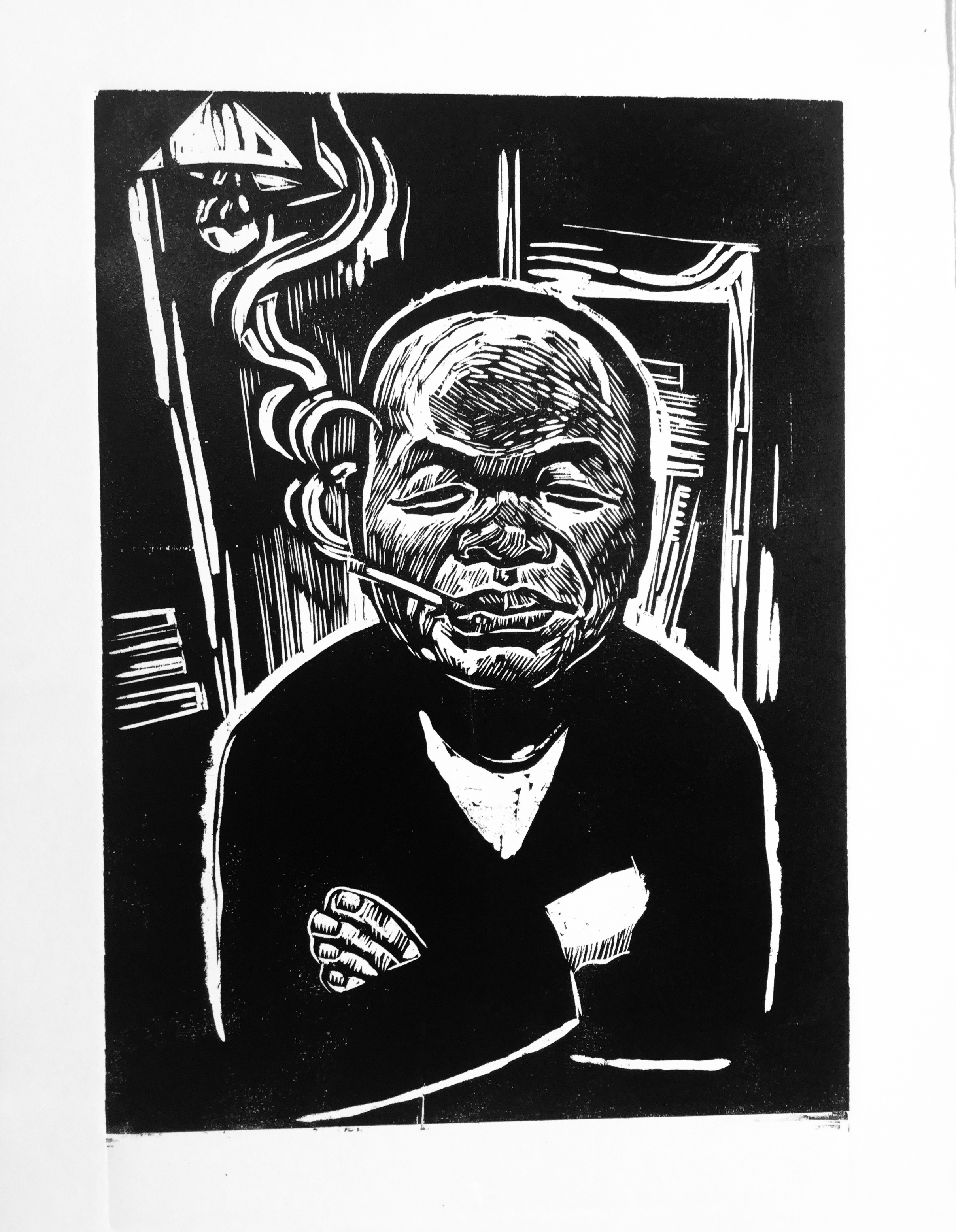 木刻版画《自我》,45cmx30cm 木刻版画《自我》,45cmx30cm