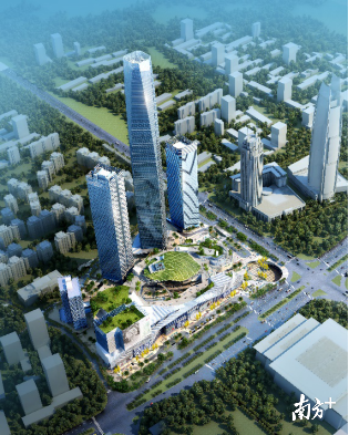 民盈·国贸中心效果图，中部最高楼为民盈·国贸中心2号楼 