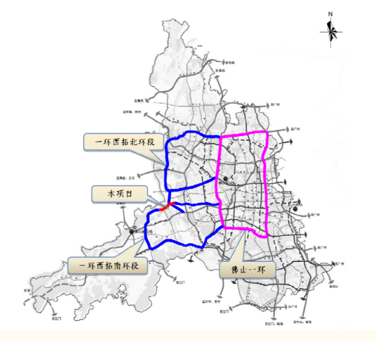 佛山市富龙西江特大桥总体路线示意图。