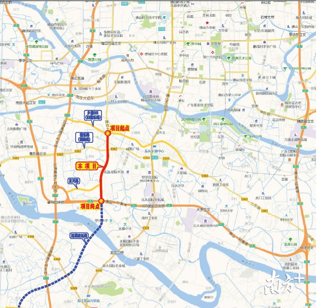 禅西大道南延线工程总体路线示意图。佛山市路桥建设有限公司供图 禅西大道南延线工程总体路线示意图。佛山市路桥建设有限公司供图