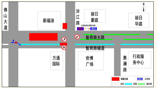 围蔽及交通组织调整情况。