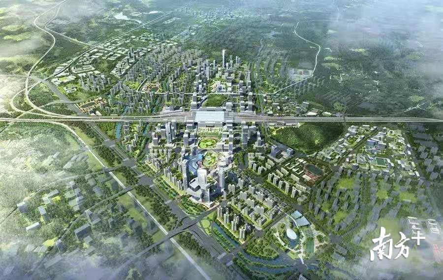 佛山西站枢纽新城最新鸟瞰图，图片来源于“佛山西站枢纽新城”微信公众号。