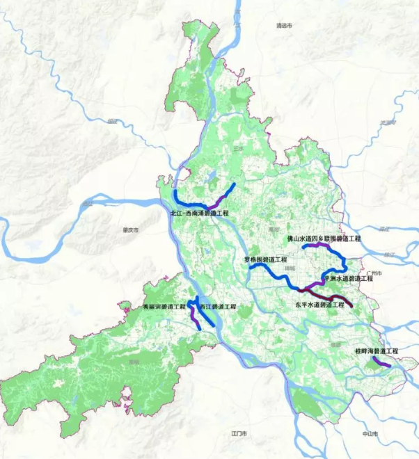 五區共約打造100公里重點段,包括: 羅格圍碧道工程(佛山水道-順德水道