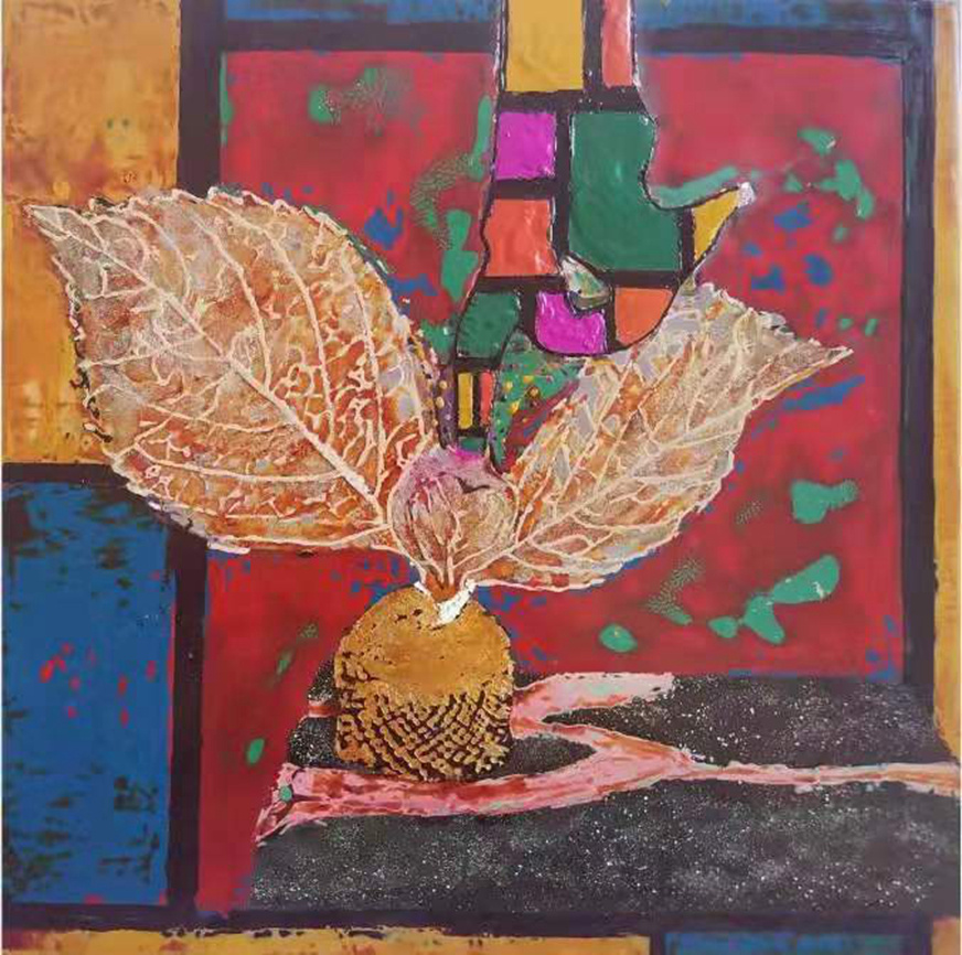 钟志荣漆画《触》局部。