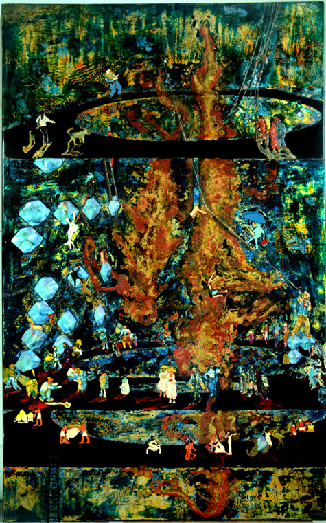 钟志荣所创作的漆画作品《垂钓》，曾入选首届写意岭南东莞市美术创作大赛暨优秀作品展。