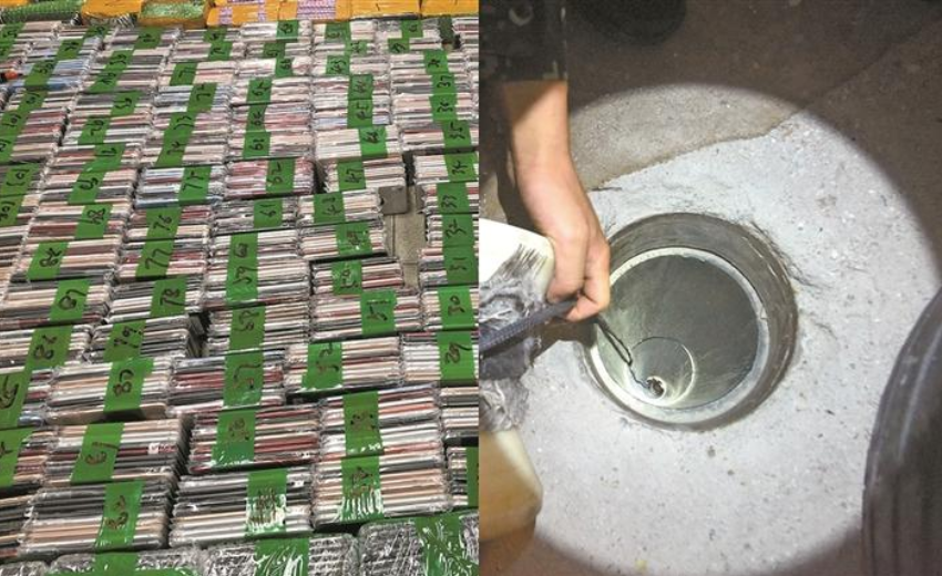 查获的手机(左）和走私地道（右）。廖键 摄