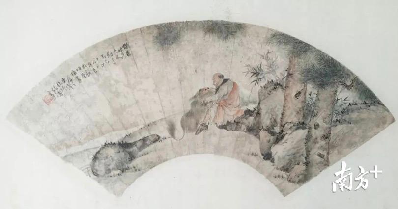 作品名称:《人物扇面》;作者:(清)张秩卿【修复前后对比】 作品名称:《人物扇面》;作者:(清)张秩卿【修复前后对比】