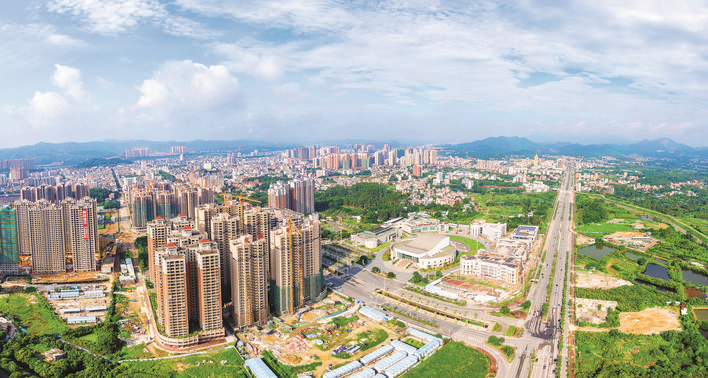 博罗县城中心区航拍图。