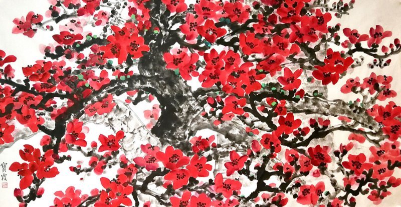 国画作品《英雄花——献给广东援鄂战“疫”医疗队》-吴宝霞