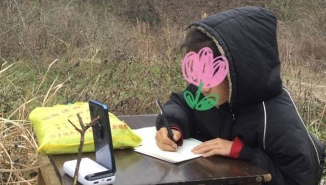 湖北9岁女孩山坡雪中上网课：家里无信号，爸爸开热点连网旁听