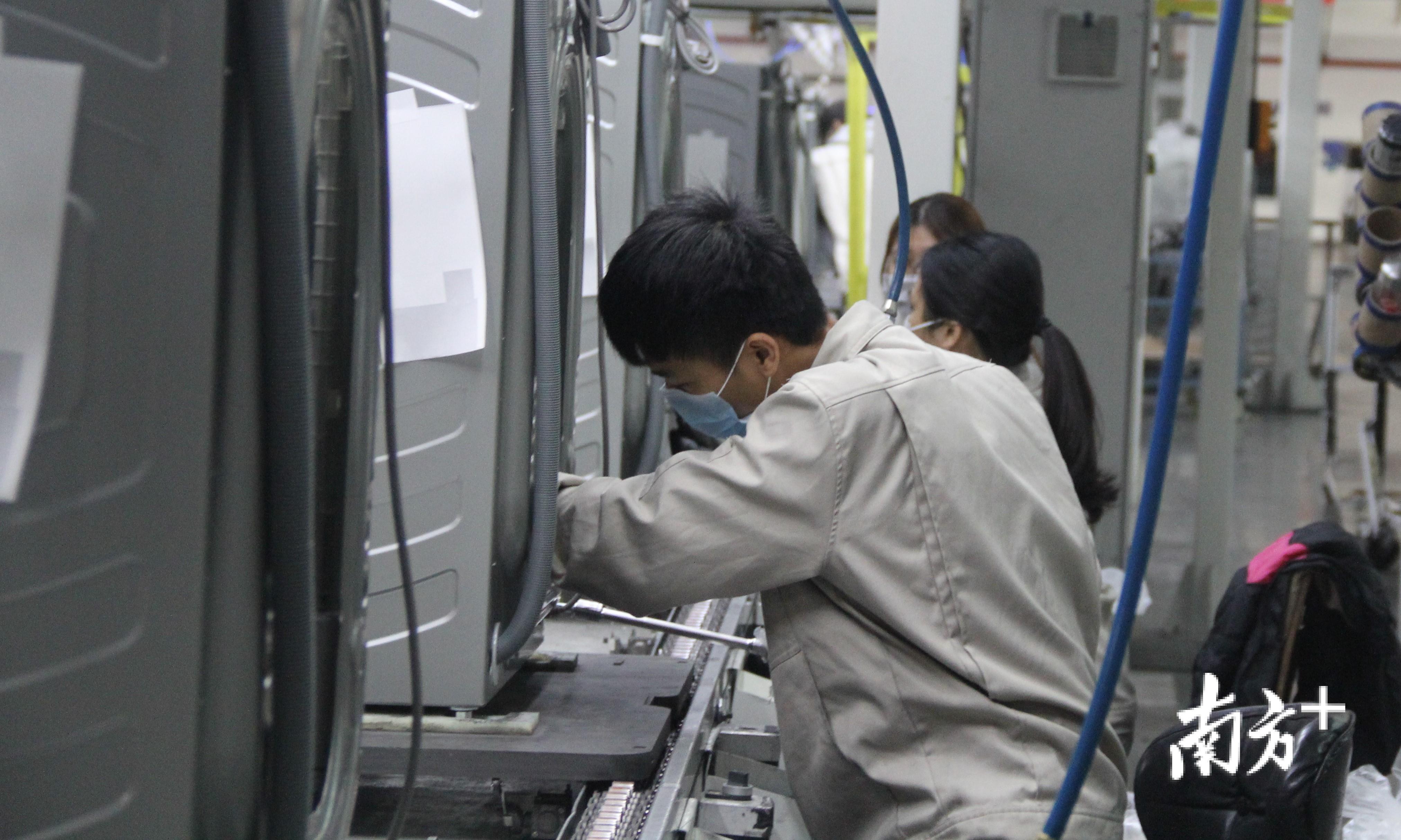 截至3月12日,佛山海尔滚筒洗衣机有限公司日产能达到4528台,比疫情发生之前增长了51%。余晓敏 摄 截至3月12日,佛山海尔滚筒洗衣机有限公司日产能达到4528台,比疫情发生之前增长了51%。余晓敏 摄