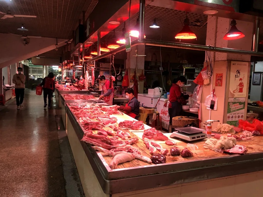 菜市场肉摊照片图片